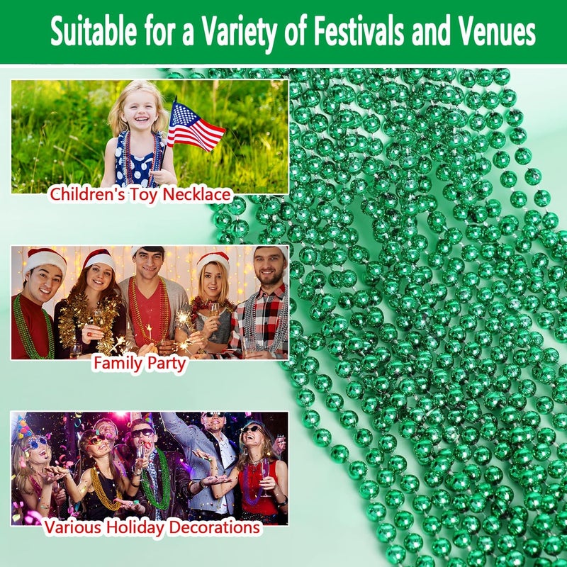 ZZYFGH 33'' 7mm St Patricks Day Beads Necklace,Metallic Green Bead Necklaces, Bulk 12 Pcs Mardi Gras Necklace for Party Costume St. Patrick's Day Festive - Image 5